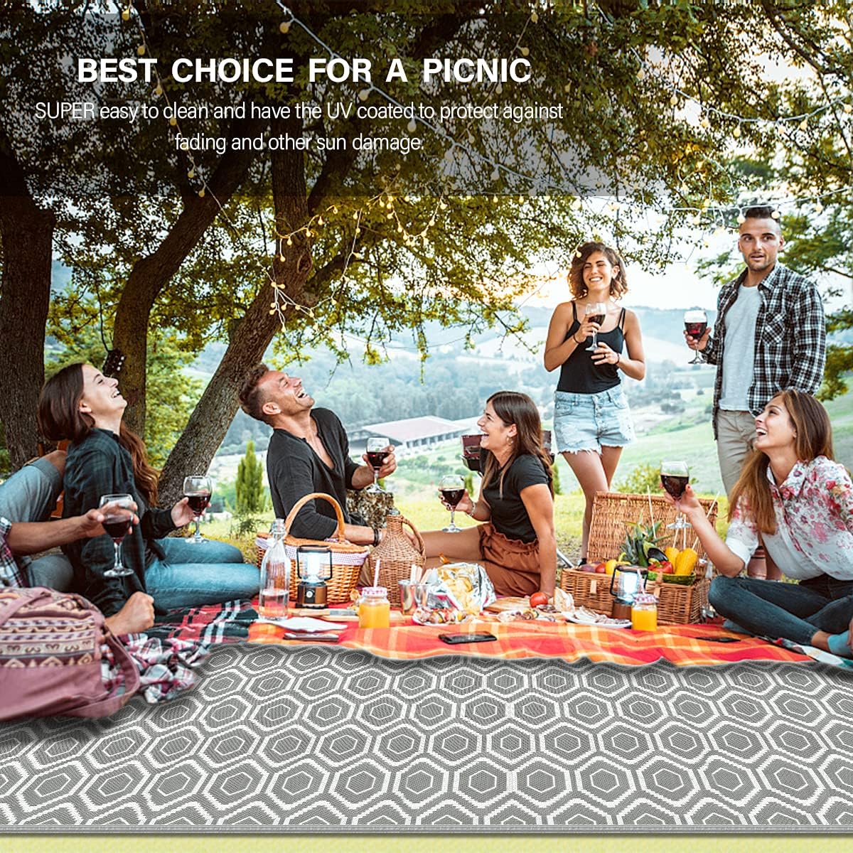 fifame 9x18 Outdoor Rug, Plastic Woven Patio Mat, Waterproof RV Camping Rug