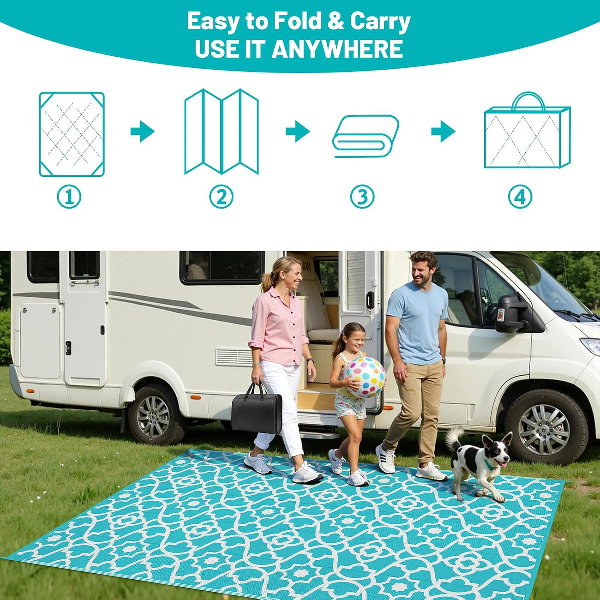 HEBE Waterproof Outdoor Rug 5'x8', Geometric Reversible Plastic Patio Rug