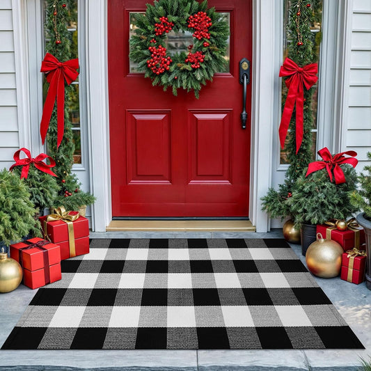 KOZYFLY Buffalo Plaid Area Rugs 27.5x43 in Black and White Checkered Rug