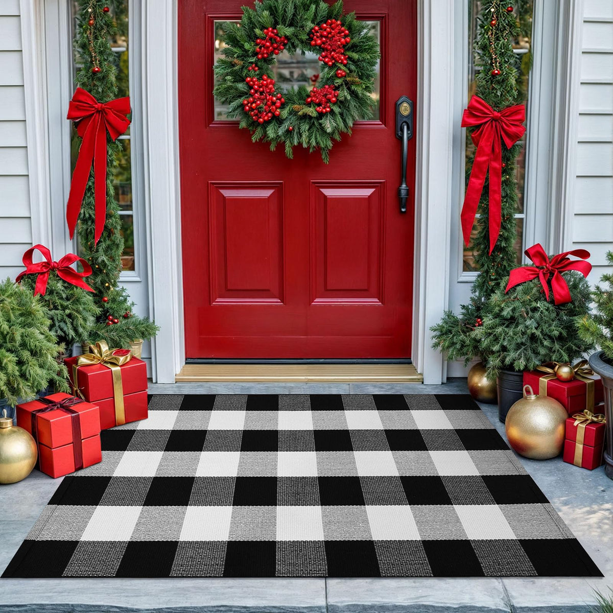 KOZYFLY Buffalo Plaid Area Rugs 27.5x43 in Black and White Checkered Rug
