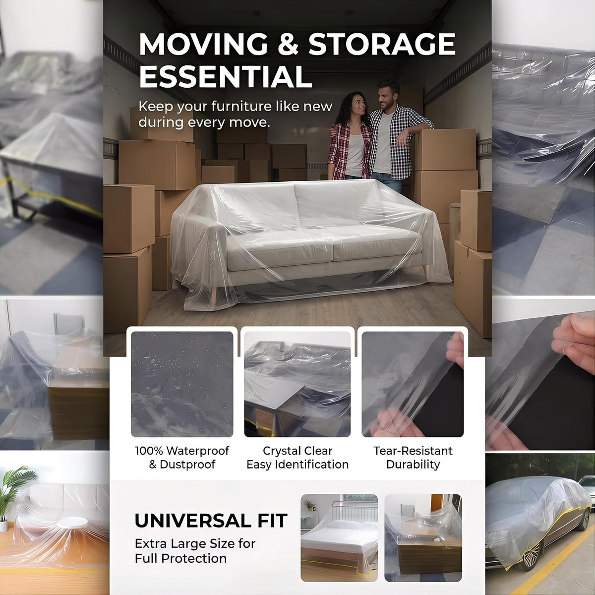 146in Plastic L-Shape Sectional Couch Cover Moving & Storage Bag