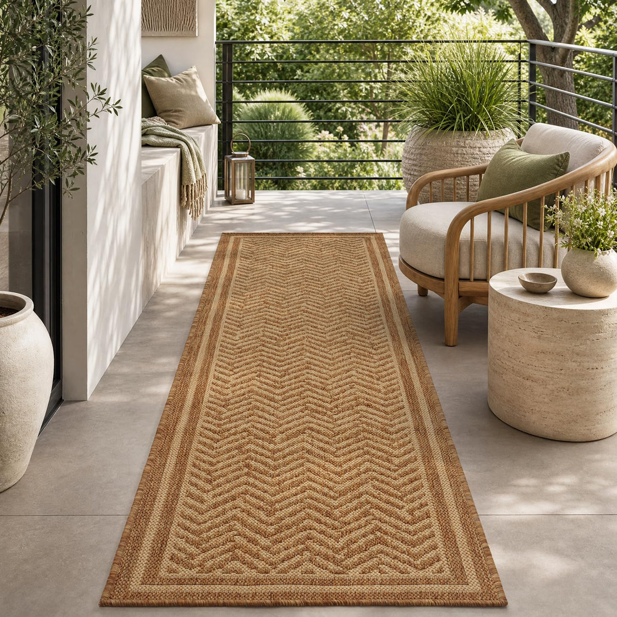 MontVoo-Outdoor Rug-Patio Rug 5x7 Polypropylene Indoor Outdoor Rugs Outdoor Carpet for Patio Deck Balcony Porch, Textured Weave, Durable for High Traffic, Fade-Resistant, Boho Farmhouse Neutral Brown