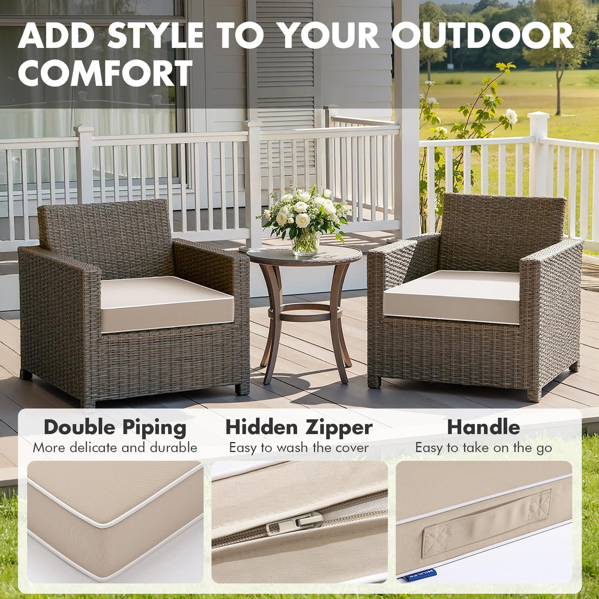 MIULEE Beige 18.5x16x3 Inch Outdoor Chair Cushions for Patio Furniture