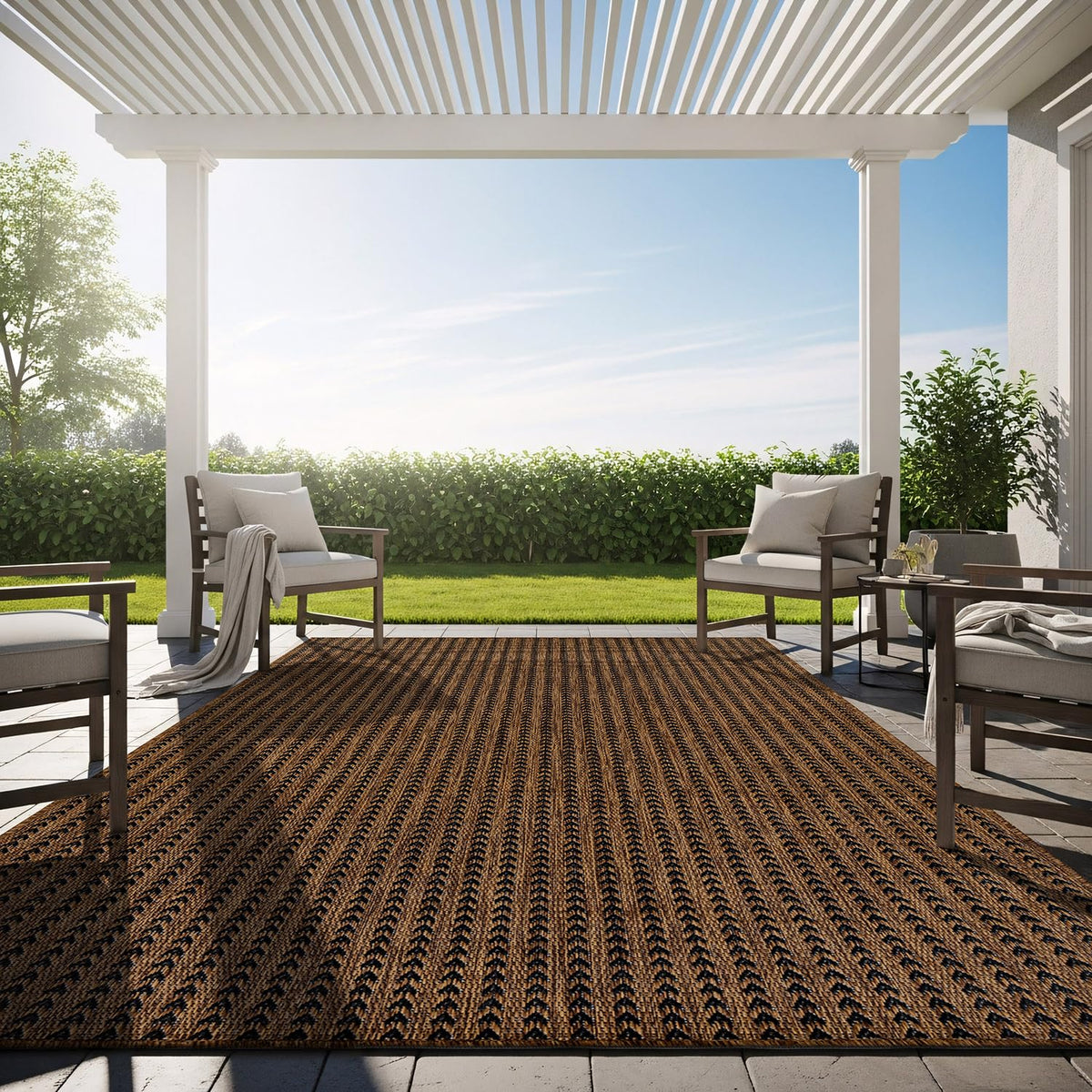 Washable Outdoor Rug 8x10 Modern Area Rugs Outdoor Carpets Bordered Pattern Non Shedding Waterproof Easy Clean Patio Deck Porch Living Room Bedroom Garden RV (8 X 10 Blue)