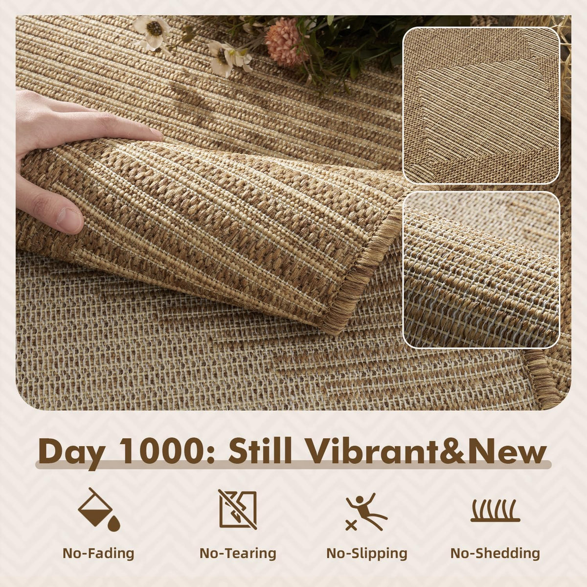 MontVoo-Outdoor Rug Carpet Patio Rug 4x6 ft Polypropylene Indoor Outdoor Rugs for Patio Deck Balcony Porch, Textured Weave, Durable for High Traffic, Fade-Resistant, Boho Geometric Neutral Brown