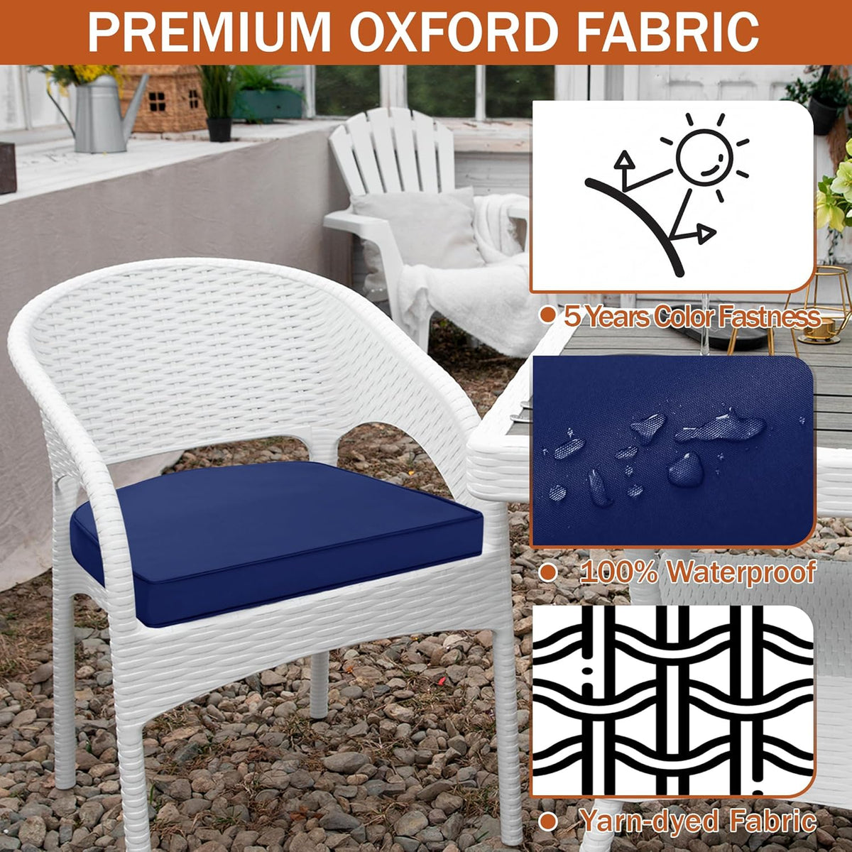 Outdoor Chair Cushions Set of 4, 17 x 16 Inch Waterproof Seat Pads
