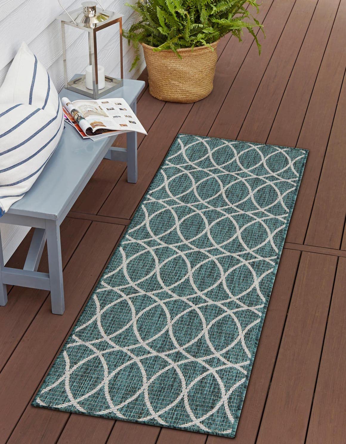 Unique Loom Outdoor Trellis Collection Area Rug - Gitter (10' x 14' 1" Rectangle, Blue/ Ivory)