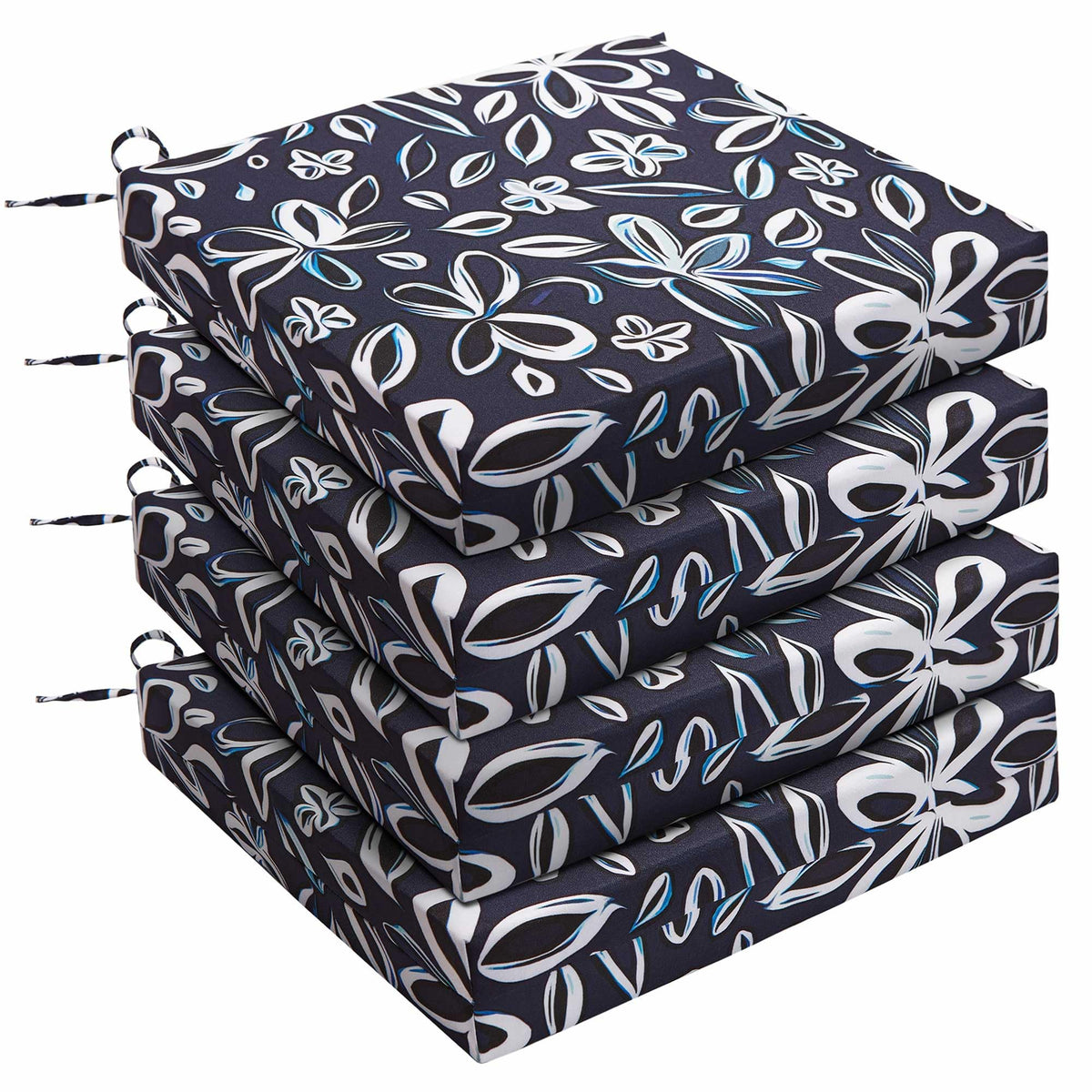 UNIKOME Outdoor Chair Cushions Pack of 4, Water Resistant Patio Cushions with Ties, High Density Sponge Filling Square Corner Seat Cushions for Outdoor Furniture, 18.5"*16"*3", Green