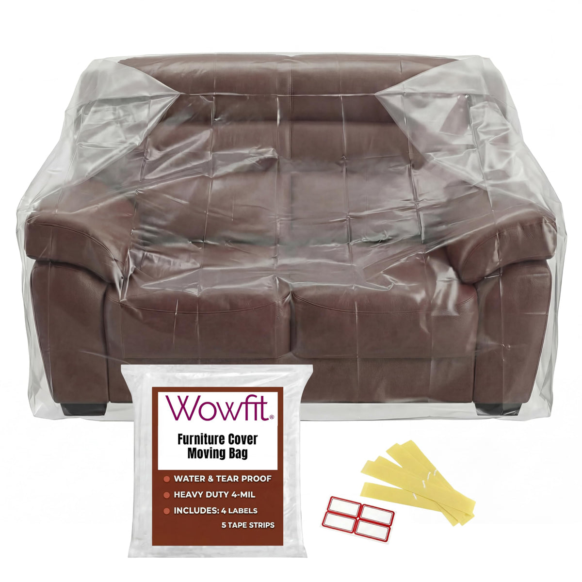 Wowfit 4mil Couch Cover for Moving, Clear Sofa Storage Bag, 92Wx42Dx62/41H