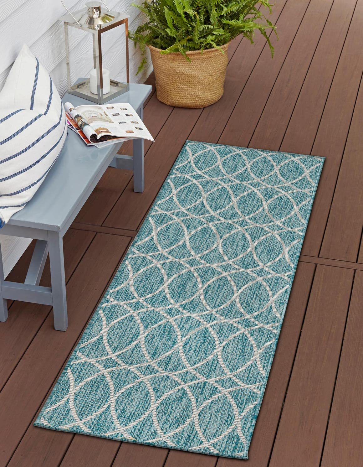 Unique Loom Outdoor Trellis Collection Area Rug - Gitter (10' x 14' 1" Rectangle, Blue/ Ivory)