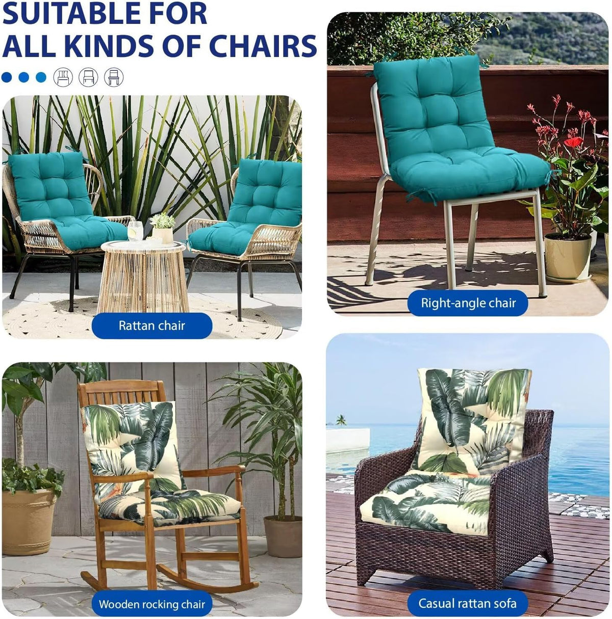 Outdoor Chair Cushions Waterproof Floral Tufted Lawn Wicker Chair Cushion for Patio Furniture Indoor Rocking Chair Pad 41.7"*20.8"*3.5" Hawaii