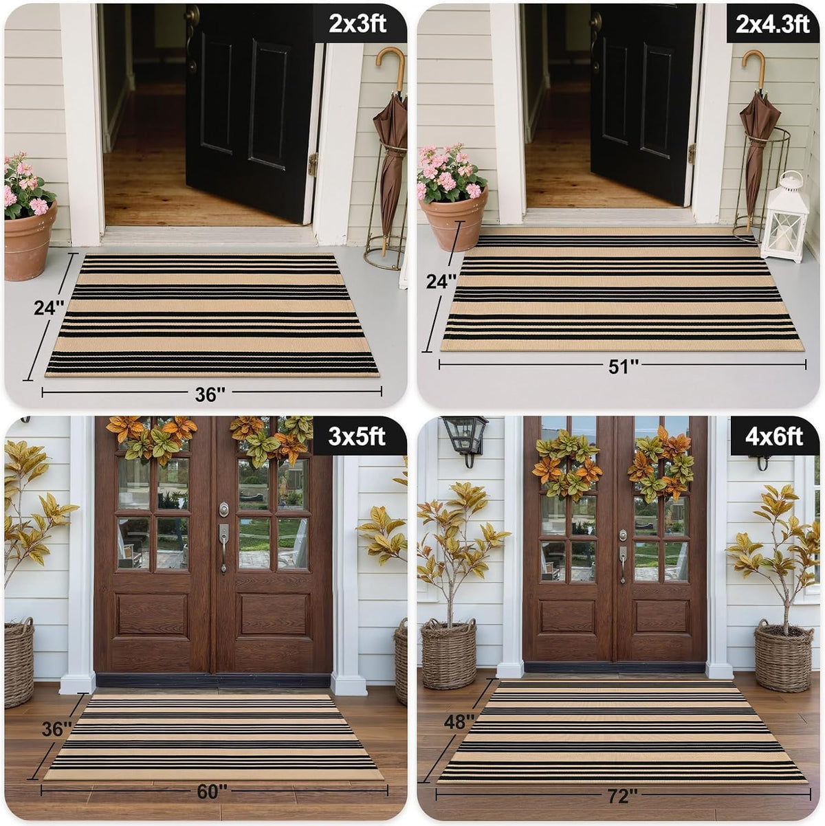 OJIA Outdoor Rug 3'x5', Black and Tan Patio Rugs Fall Door Mat Outside