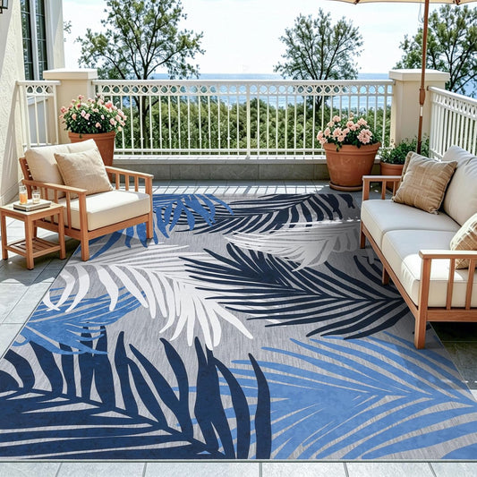 Pauwer Indoor Outdoor Area Rugs 6x9, Washbale Outdoor Patio Rug, Blue White