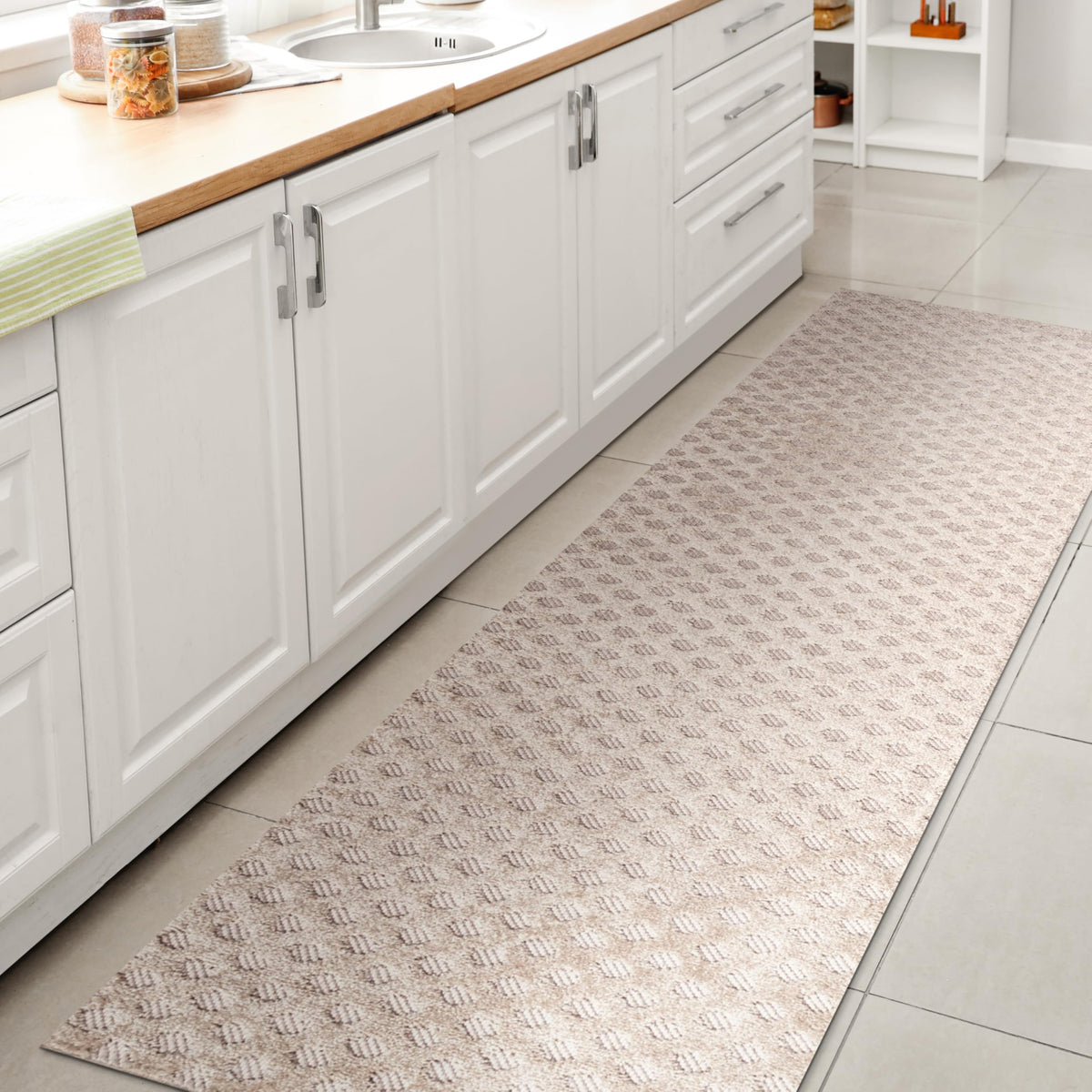 JONATHAN Y Mini-Diamond Trellis Indoor Outdoor Area Rug 5X8 Beige, Rabat High-Low Pile for Backyard, Patio, Porch, Easy-Cleaning, High Traffic, Pet-Friendly, Non-Shedding (SBH101A-5)