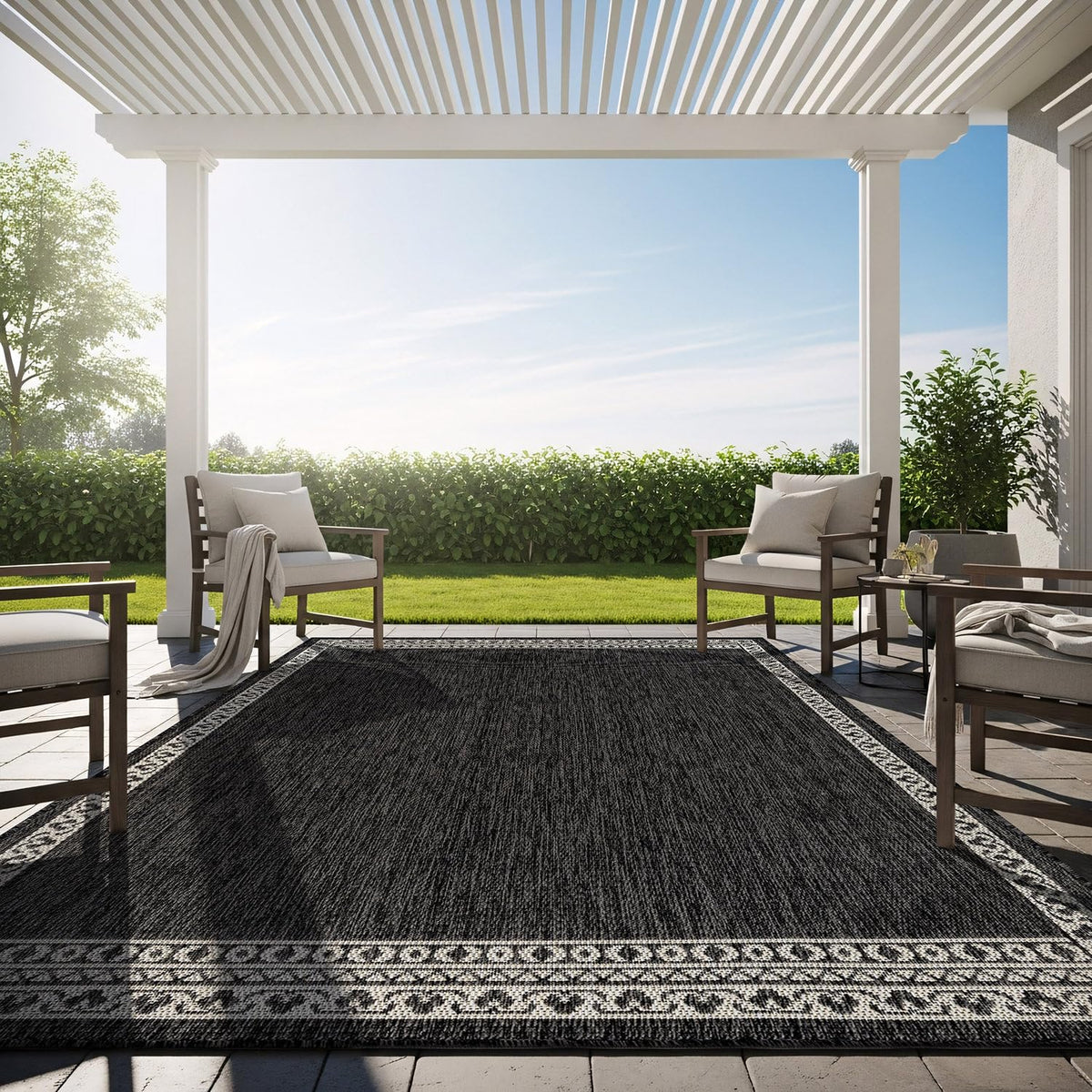 Washable Outdoor Rug 8x10 Modern Area Rugs Outdoor Carpets Bordered Pattern Non Shedding Waterproof Easy Clean Patio Deck Porch Living Room Bedroom Garden RV (8 X 10 Blue)