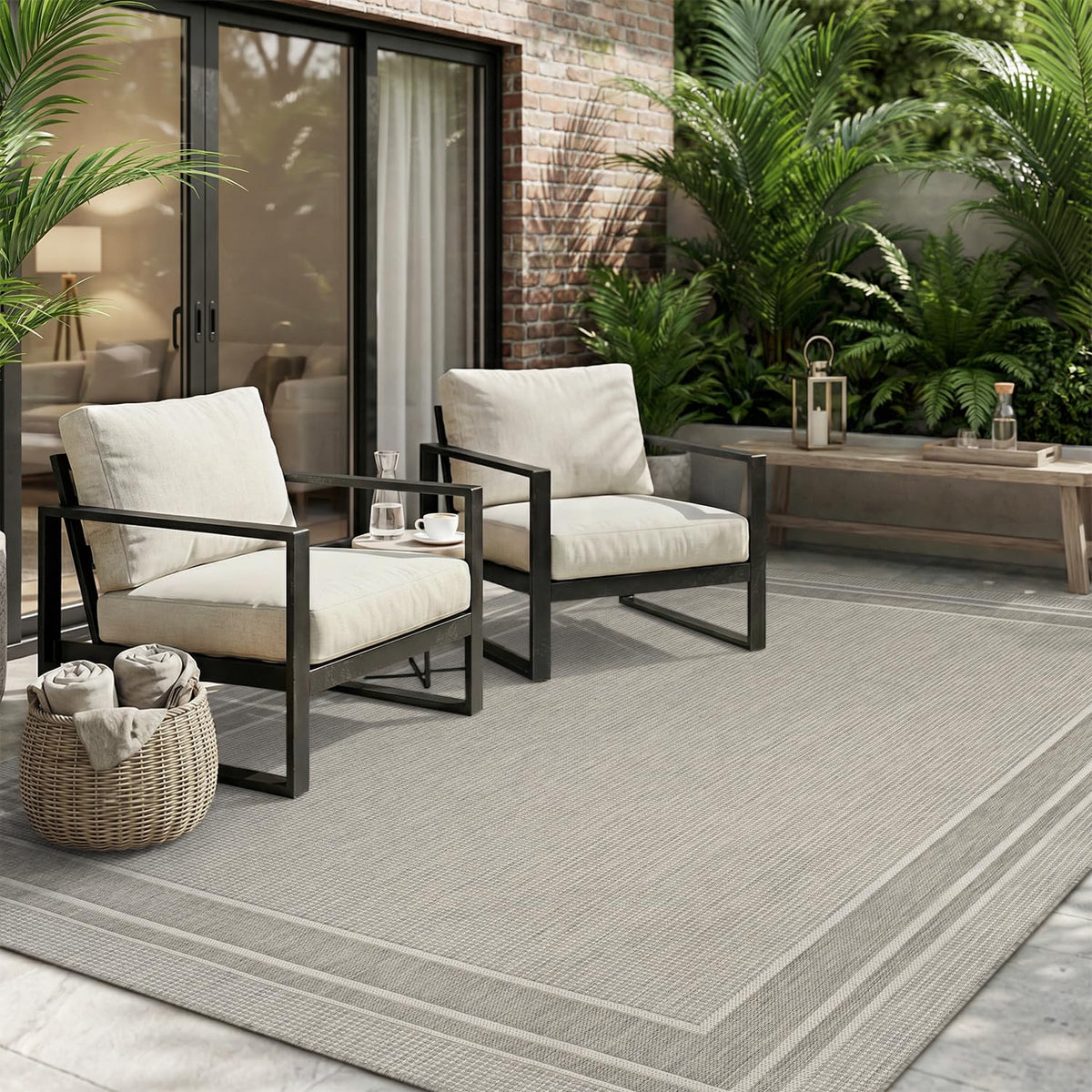 MontVoo-Outdoor Rug-Patio Rug 5x7 ft Polypropylene Indoor Outdoor Rugs Outdoor Carpet for Patio Deck Balcony Porch, Textured Weave, Durable for High Traffic, Fade-Resistant, Modern Neutral Brown