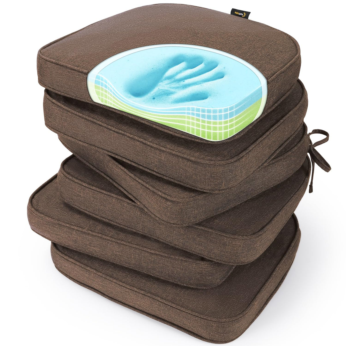 SUNROX Gel Memory Foam Chair Cushions, FadeShield Water-, Stain-Resistant Durable Reversible Seat Cushion Pads with Ties for Indoor/Outdoor Kitchen Dining Office 17"x16" Set of 2, Navy