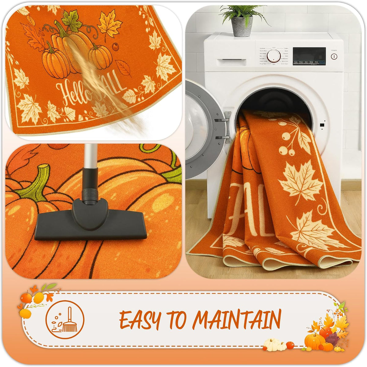 Fall Front Door Mat 3'x5', Hello Pumpkin Welcome Mat for Porch Rugs