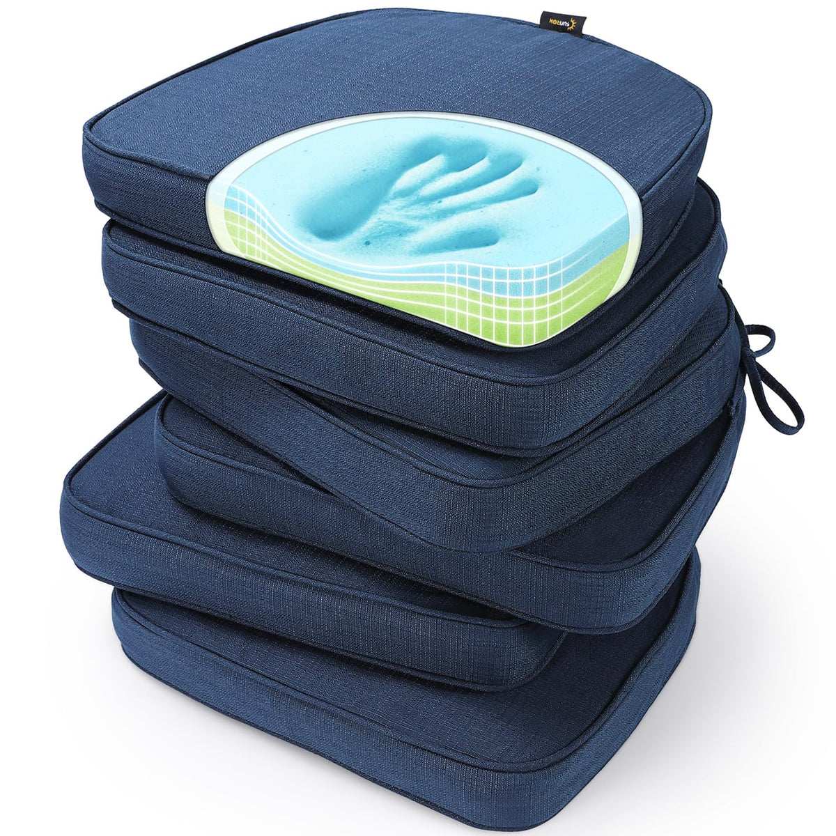 SUNROX Gel Memory Foam Chair Cushions, FadeShield Water-, Stain-Resistant Durable Reversible Seat Cushion Pads with Ties for Indoor/Outdoor Kitchen Dining Office 17"x16" Set of 2, Navy