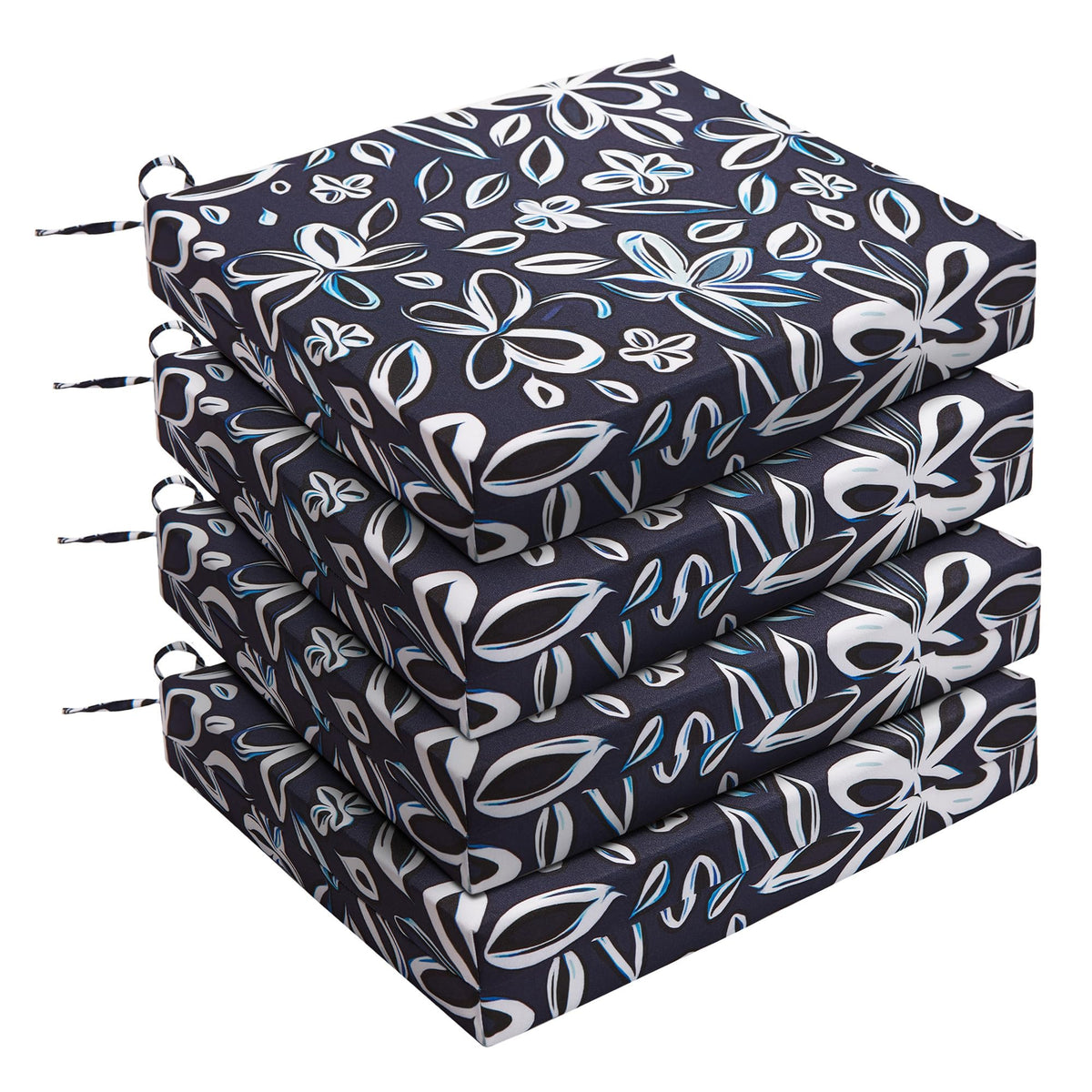 UNIKOME Outdoor Chair Cushions Pack of 4, Water Resistant Patio Cushions with Ties, High Density Sponge Filling Square Corner Seat Cushions for Outdoor Furniture, 18.5"*16"*3", Green