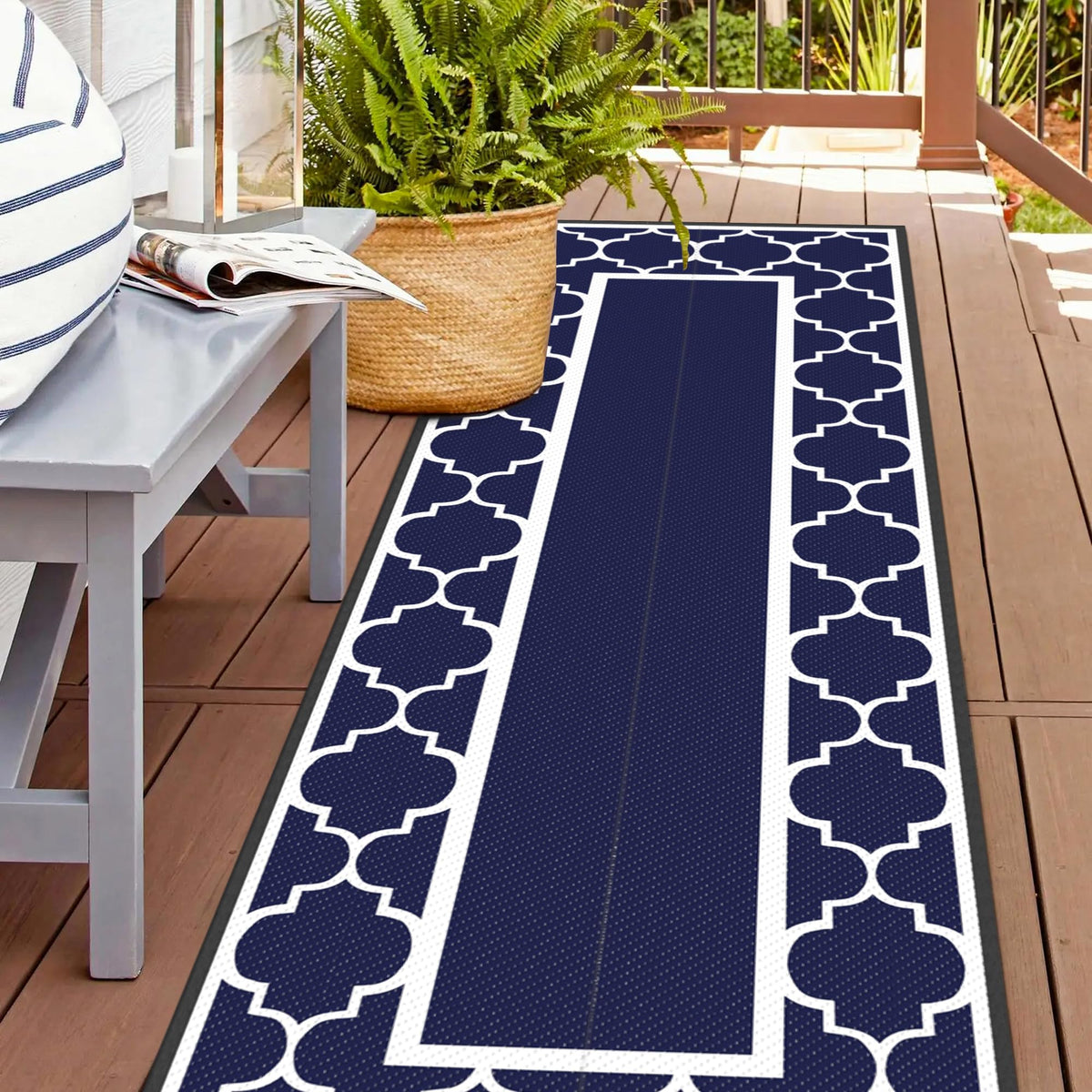 GENIMO Outdoor Rug, Waterproof Plastic Rugs for Patio, 5'x8' Blue White
