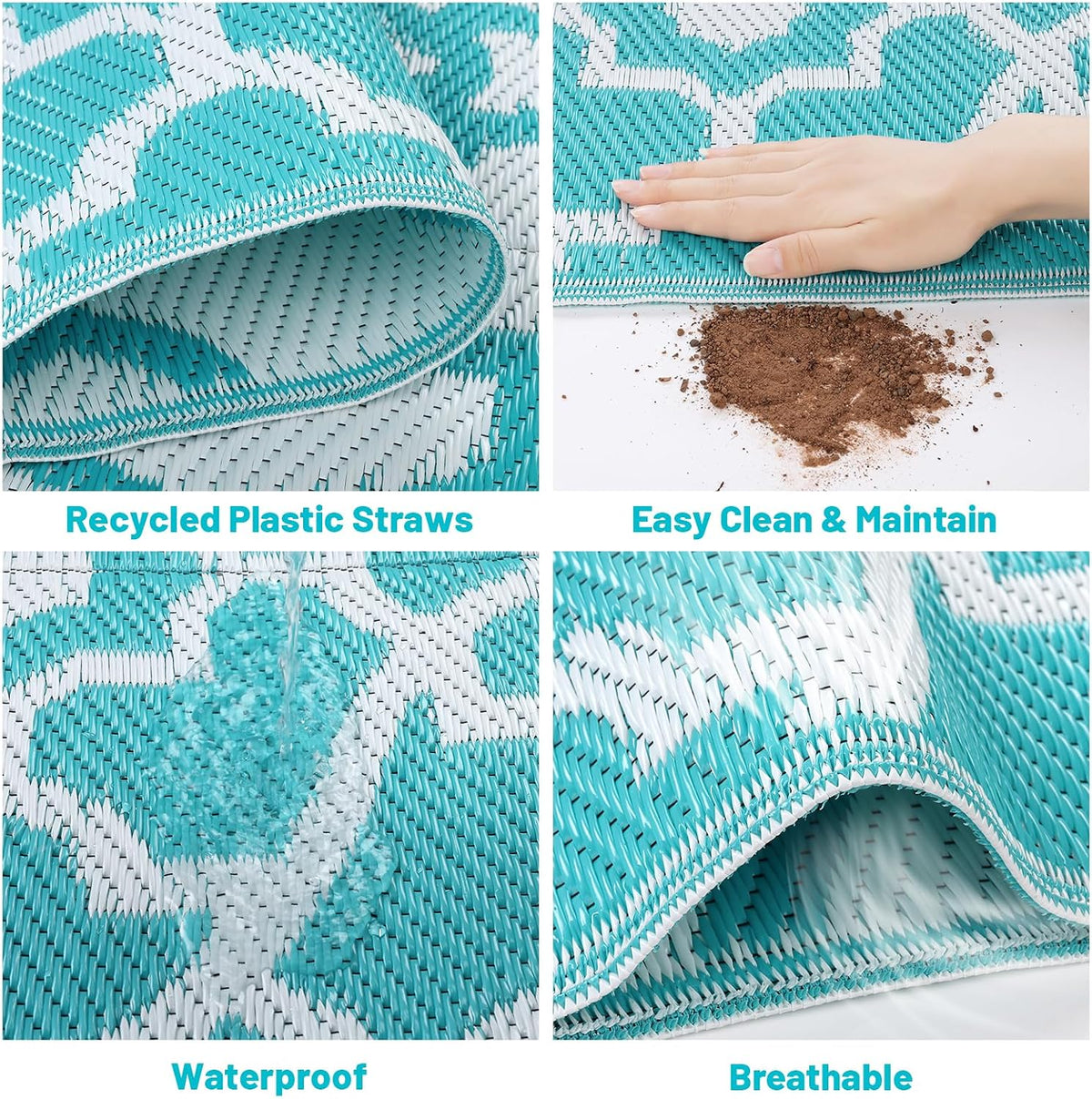 HEBE Waterproof Outdoor Rug 5'x8', Geometric Reversible Plastic Patio Rug