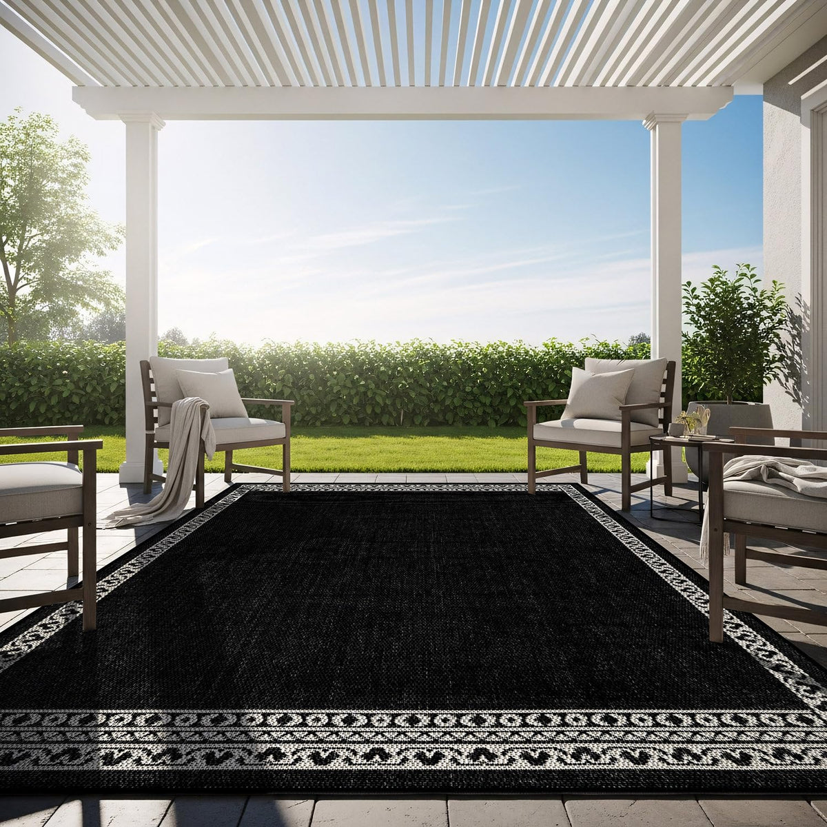 Washable Outdoor Rug 8x10 Modern Area Rugs Outdoor Carpets Bordered Pattern Non Shedding Waterproof Easy Clean Patio Deck Porch Living Room Bedroom Garden RV (8 X 10 Blue)