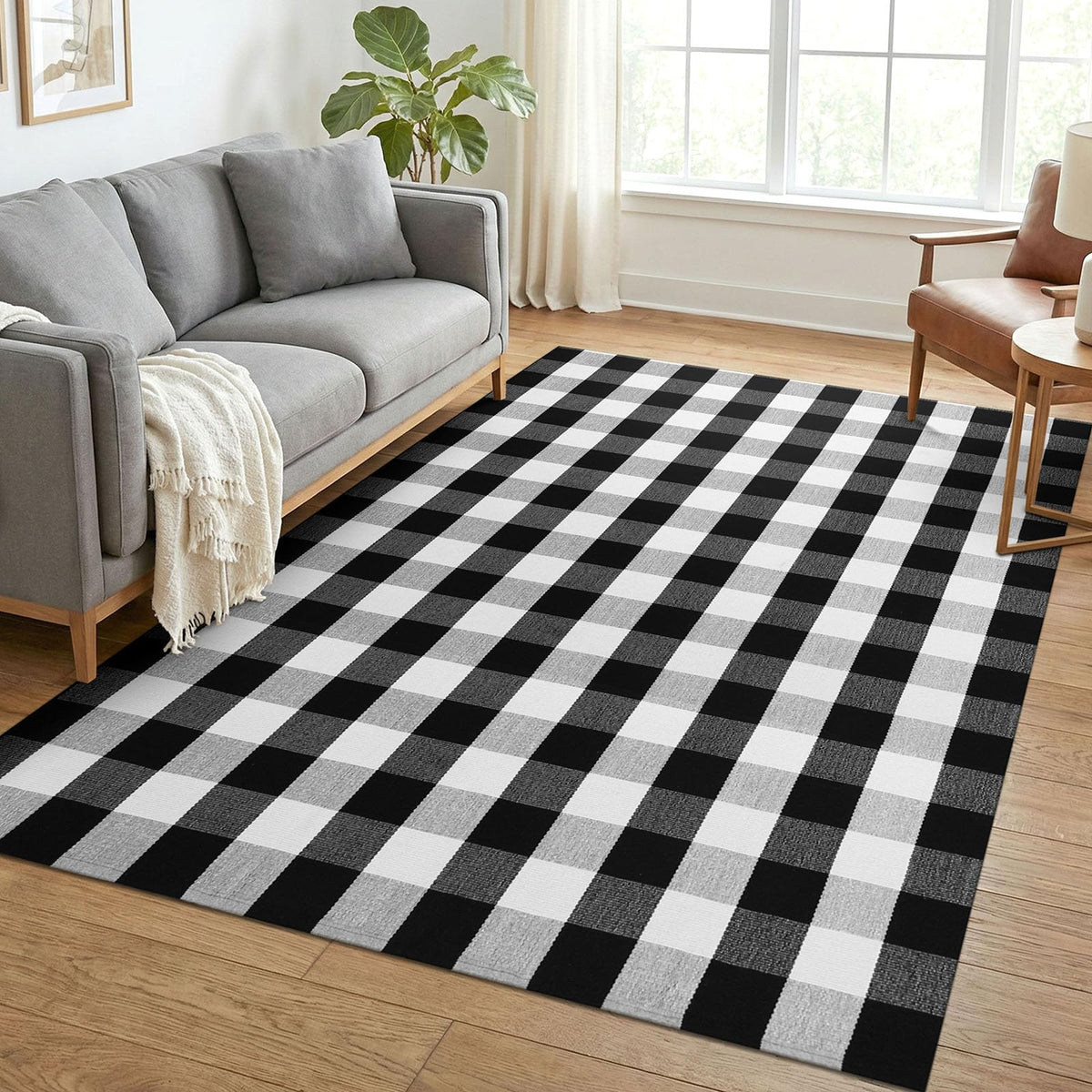 KOZYFLY Buffalo Plaid Area Rugs 27.5x43 in Black and White Checkered Rug