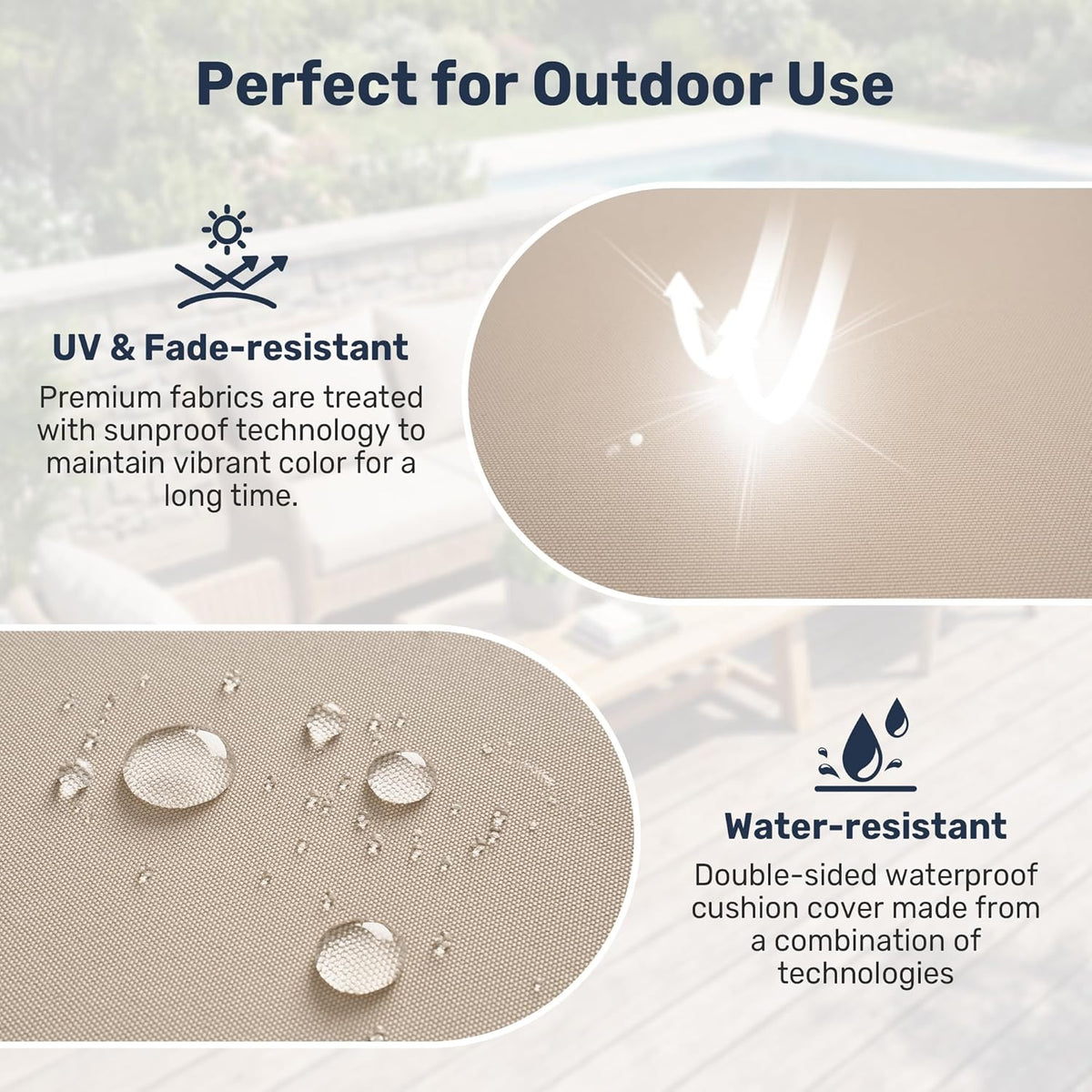 UNIKOME Outdoor Seat Cushions 24 X 24 Inch - Water-Resistant & Fade Resistant, Removable Cover Patio Furniture Cushions for Chair, Sofa, Couch, Wicker, Beige