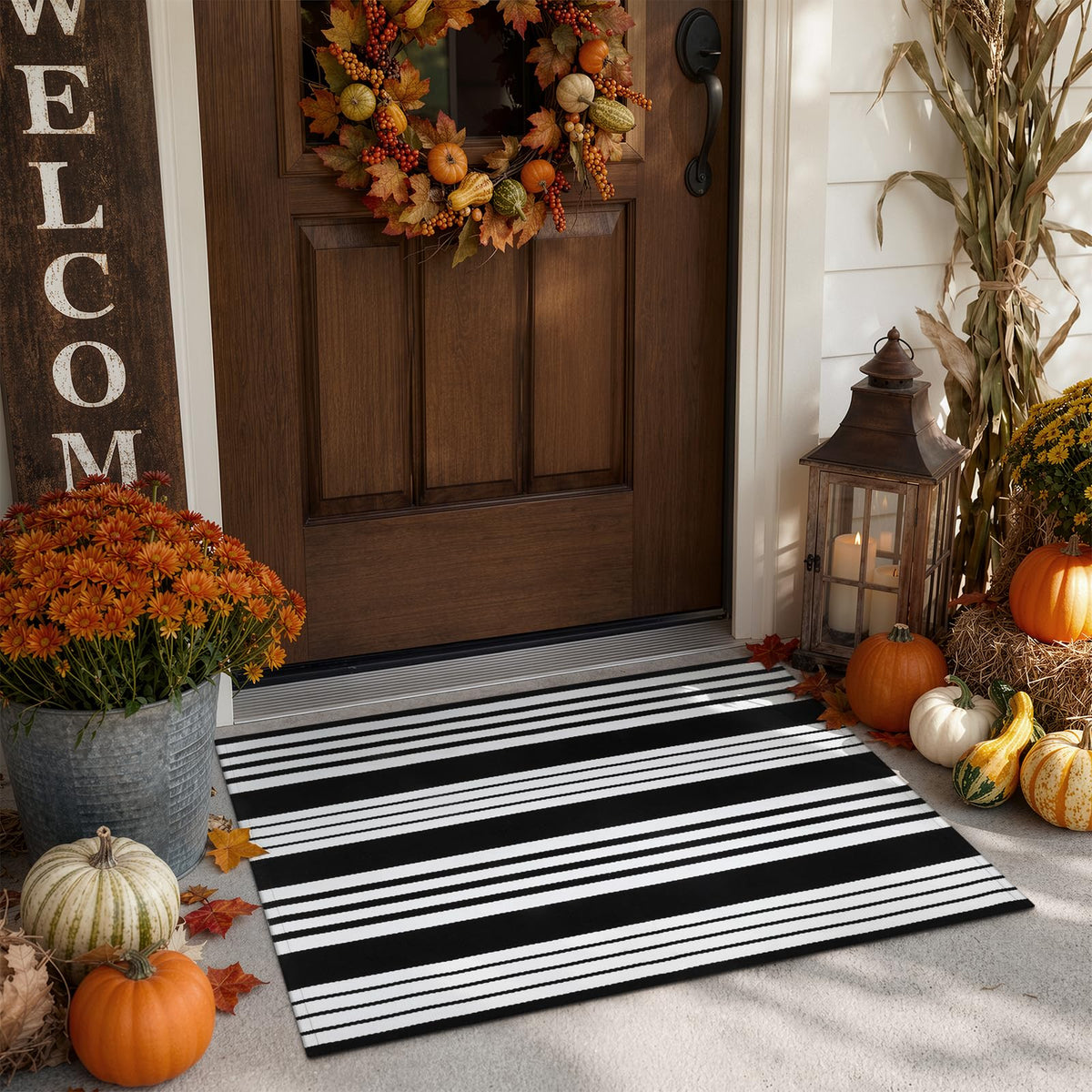 OJIA Outdoor Rug 3'x5', Black and Tan Patio Rugs Fall Door Mat Outside