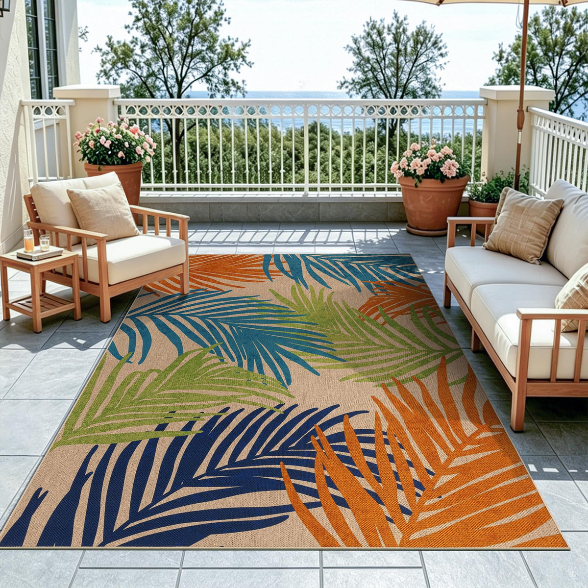 Pauwer Indoor Outdoor Area Rugs 6x9, Washbale Outdoor Patio Rug, Blue White