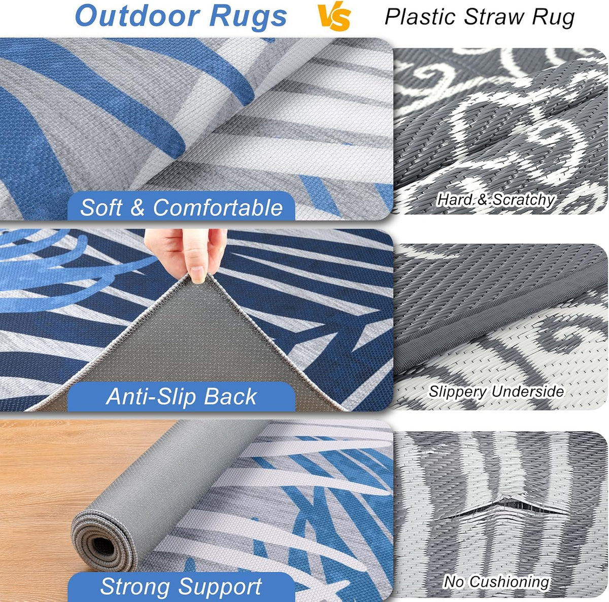 Pauwer Indoor Outdoor Area Rugs 6x9, Washbale Outdoor Patio Rug, Blue White