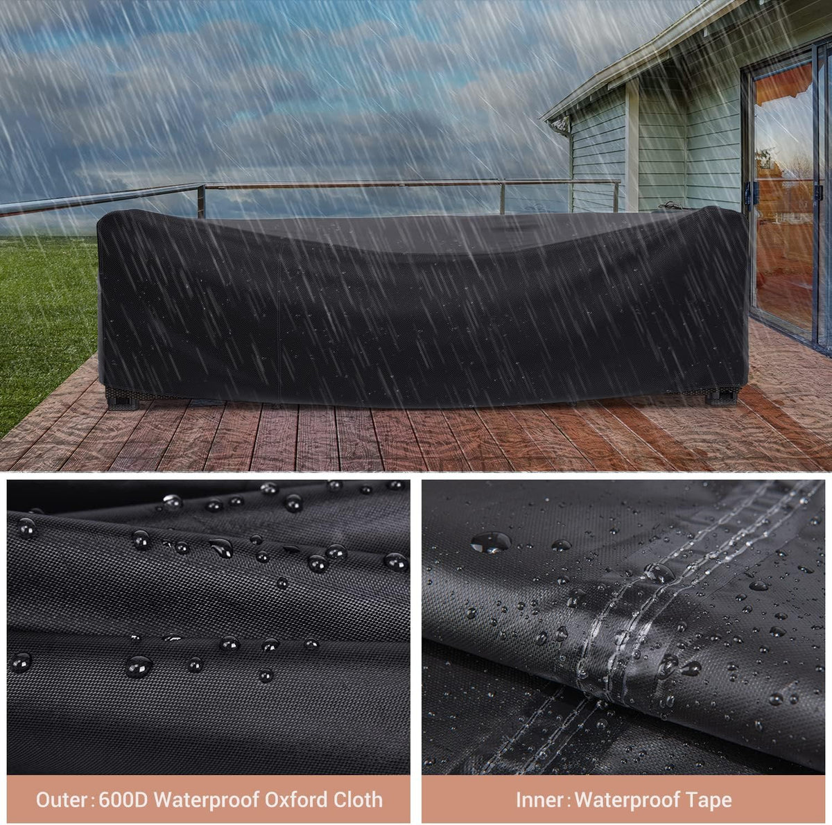 Mrrihand Outdoor Patio Furniture Covers Waterproof 90"Lx62"Wx28"H Black