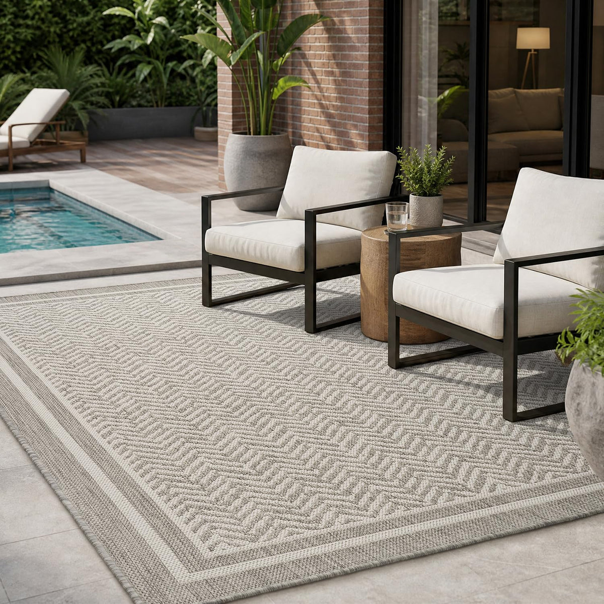 MontVoo-Outdoor Rug-Patio Rug 5x7 Polypropylene Indoor Outdoor Rugs Outdoor Carpet for Patio Deck Balcony Porch, Textured Weave, Durable for High Traffic, Fade-Resistant, Boho Farmhouse Neutral Brown