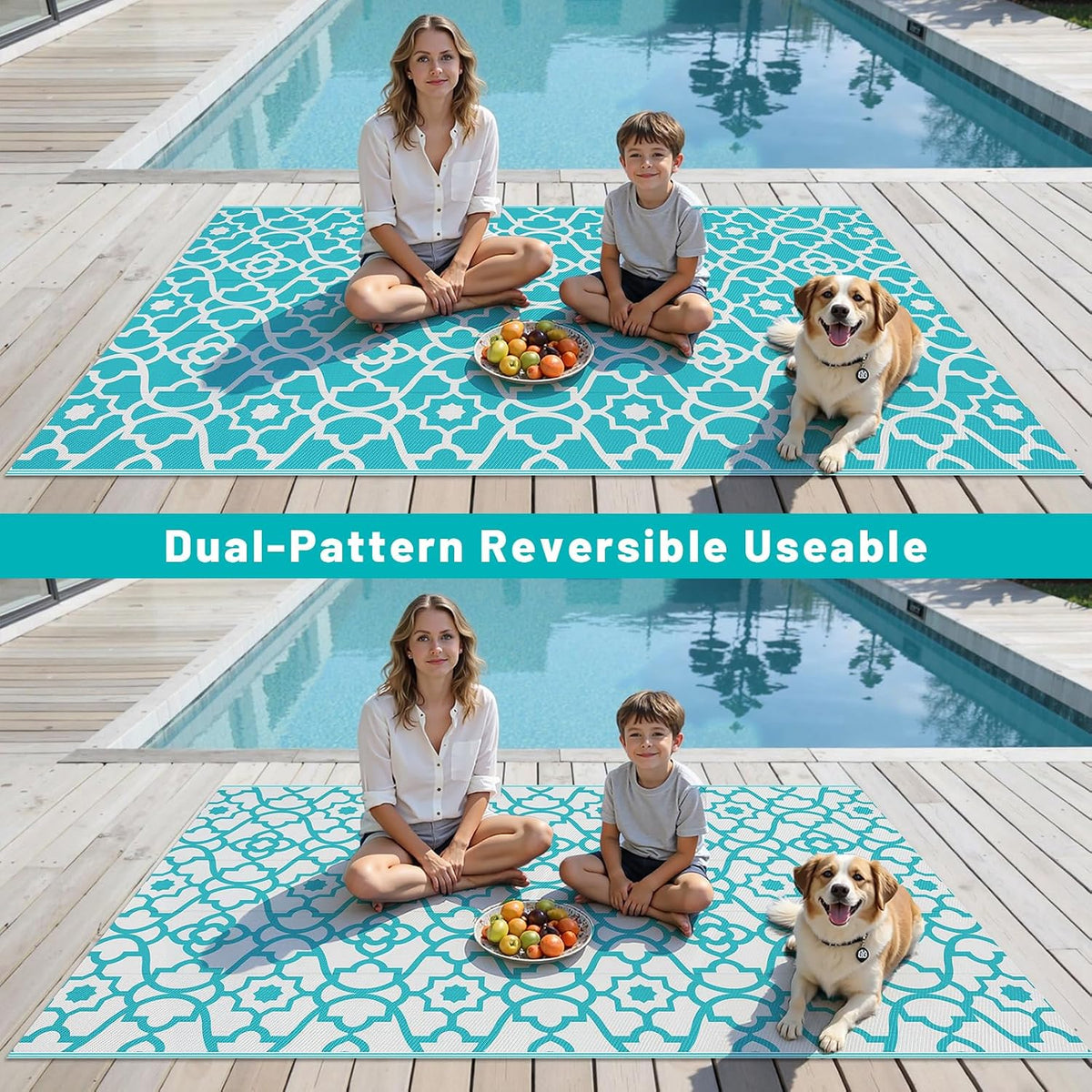 HEBE Waterproof Outdoor Rug 5'x8', Geometric Reversible Plastic Patio Rug