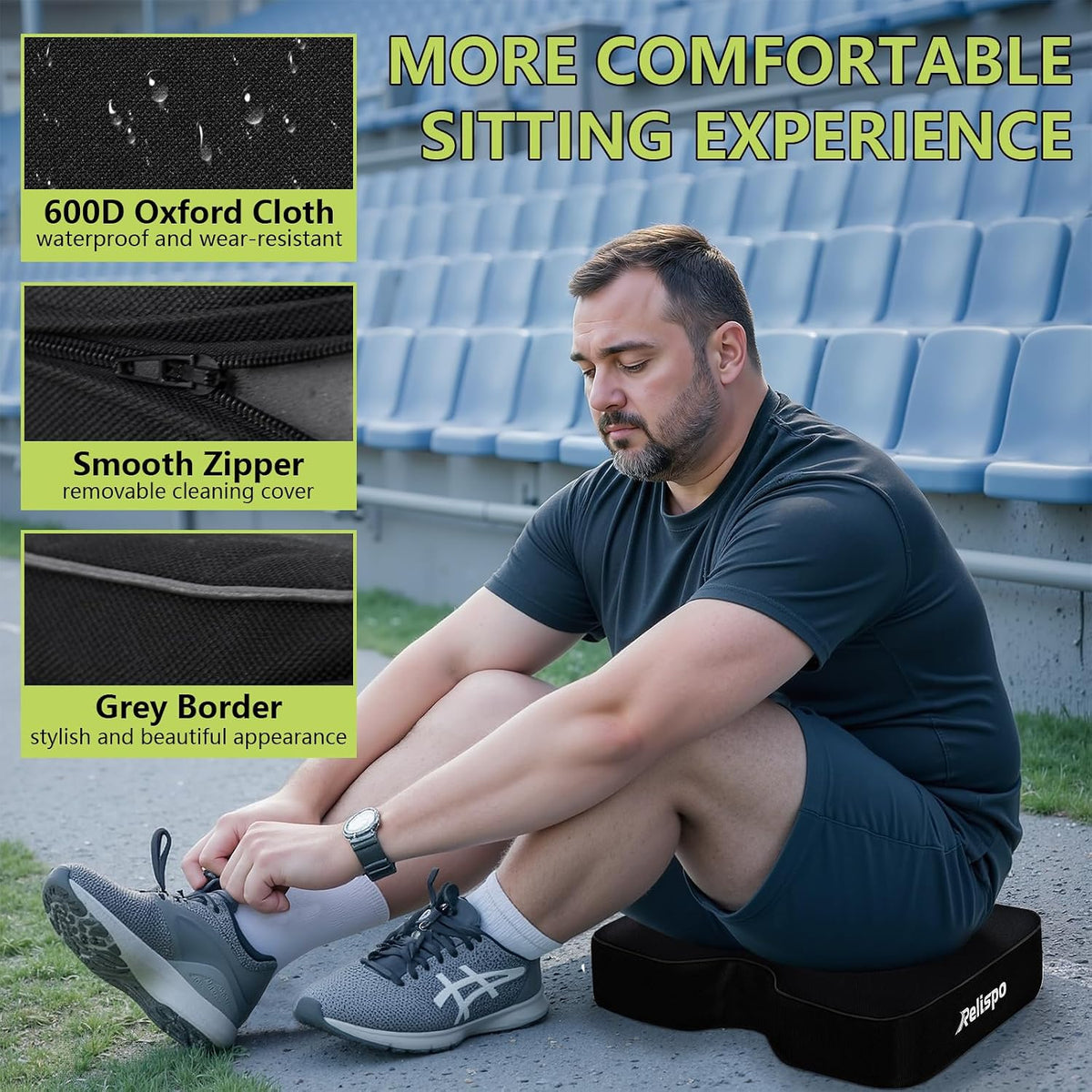 Stadium Seat Cushion for Bleachers, 2-in-1 Reversible Soft & Firm