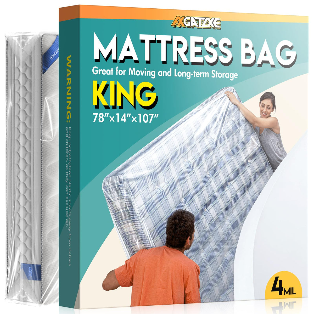 Axgatoxe Plastic Mattress Bag for Moving Storage, King Size (1.5MIL)