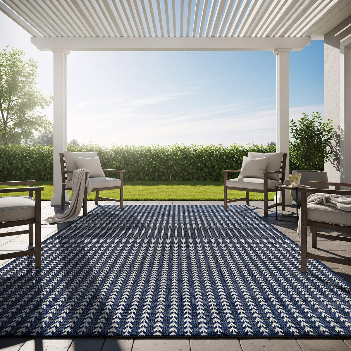 Washable Outdoor Rug 8x10 Modern Area Rugs Outdoor Carpets Bordered Pattern Non Shedding Waterproof Easy Clean Patio Deck Porch Living Room Bedroom Garden RV (8 X 10 Blue)