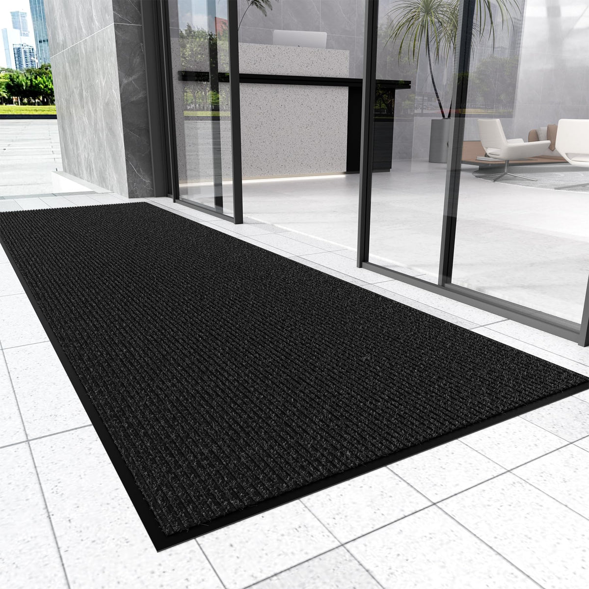 Front Door Mat, 3' x 5' Heavy Duty Door Mat Outside Entrance, Non-Slip Welcome Mat, Absorbent & Dirt Resistant, Low Profile Large Door Mats, Commercial Rugs for Entryway Indoor Outdoor, Grey