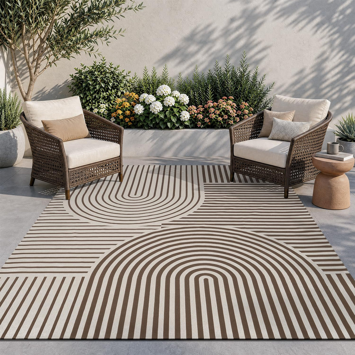 AMOAMI Outdoor Rug Patio Rug 5x8 ft Quick Dry Flatweave Textured Machine Washable Outdoor Carpet with Rubber Particles Backing Boho Outdoor Area Rug for Patio Deck Front Porch Balcony Greyish Black