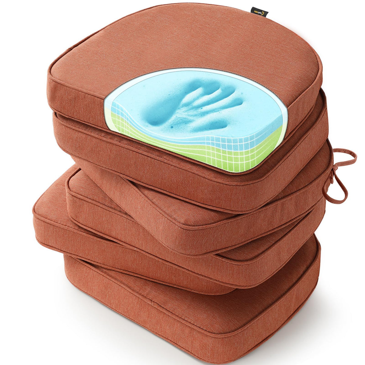 SUNROX Gel Memory Foam Chair Cushions, FadeShield Water-, Stain-Resistant Durable Reversible Seat Cushion Pads with Ties for Indoor/Outdoor Kitchen Dining Office 17"x16" Set of 2, Navy