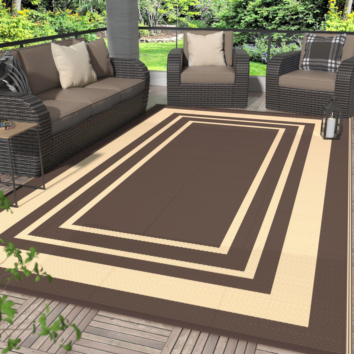GENIMO Outdoor Rug, Waterproof Plastic Rugs for Patio, 5'x8' Blue White