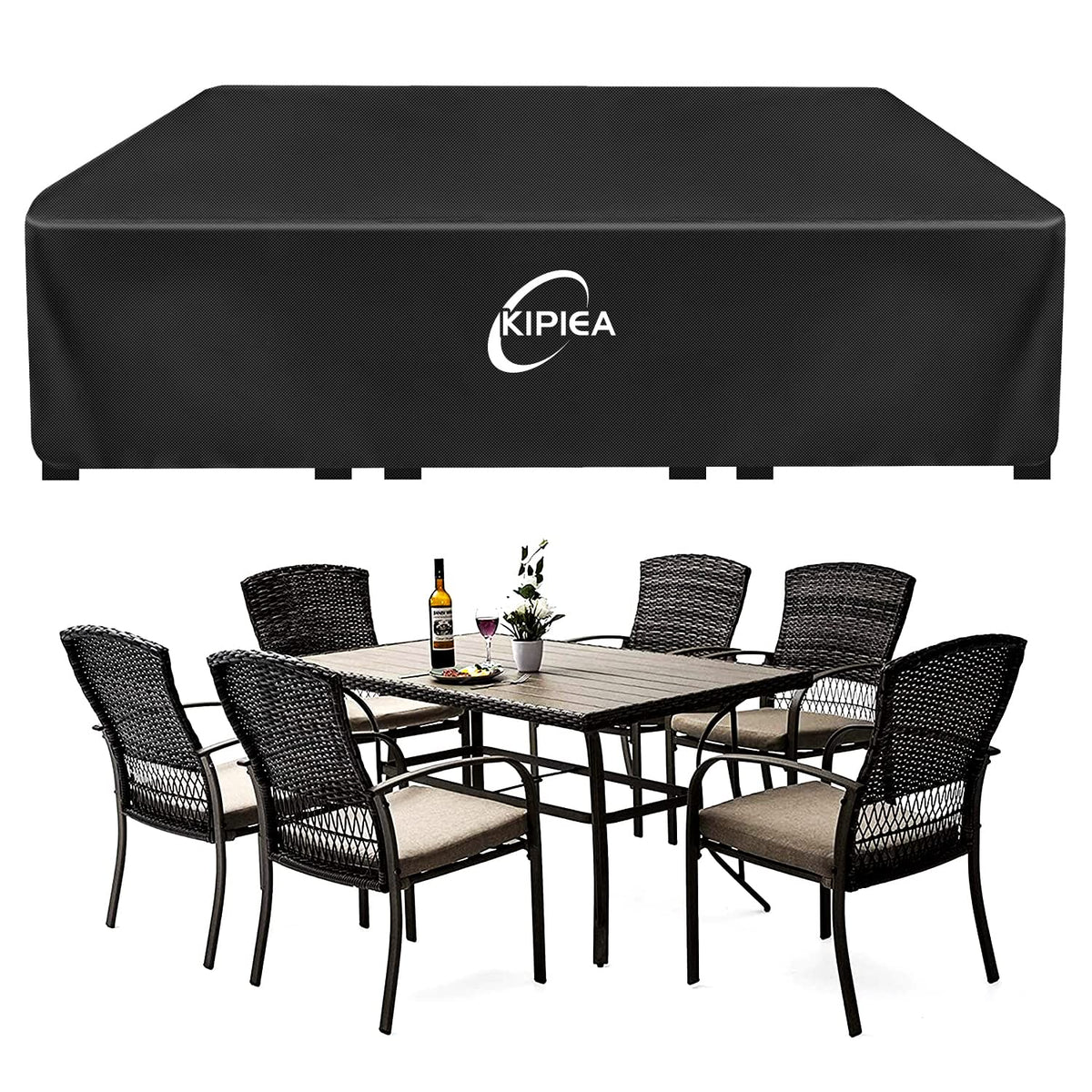 Kipiea Patio Furniture Covers Waterproof Winter, Heavy-Duty Outdoor Furniture Set Covers for Table Chairs, Anti-UV, No Tears or Fading (110" L x 84" W x 28" H)