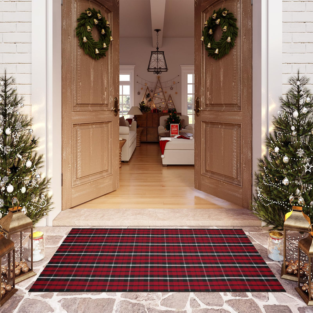 OJIA Outdoor Rug 3'x5', Black and Tan Patio Rugs Fall Door Mat Outside