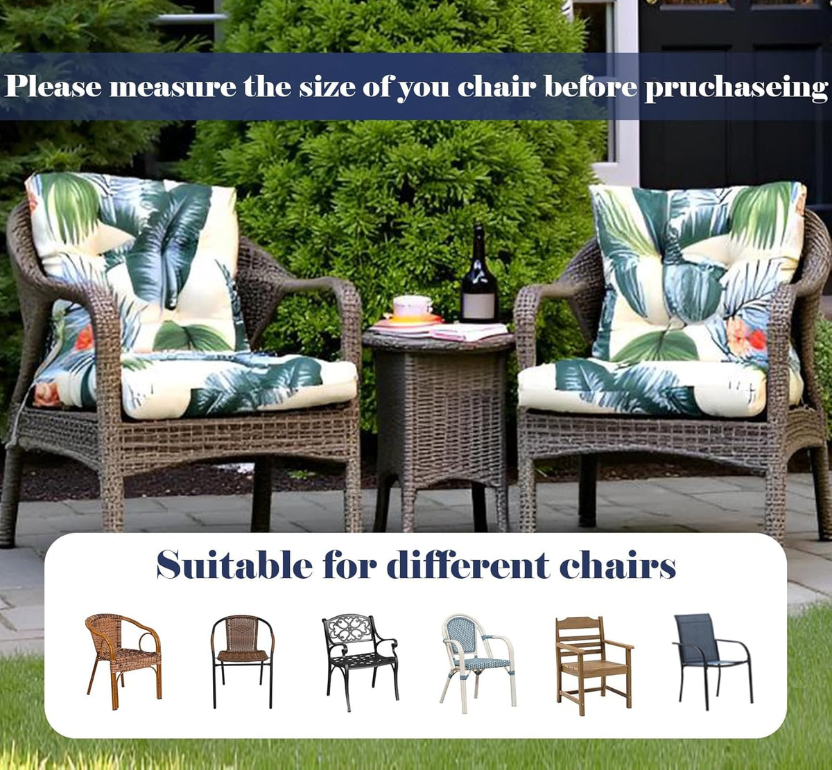 Outdoor Chair Cushions Waterproof Floral Tufted Lawn Wicker Chair Cushion for Patio Furniture Indoor Rocking Chair Pad 41.7"*20.8"*3.5" Hawaii