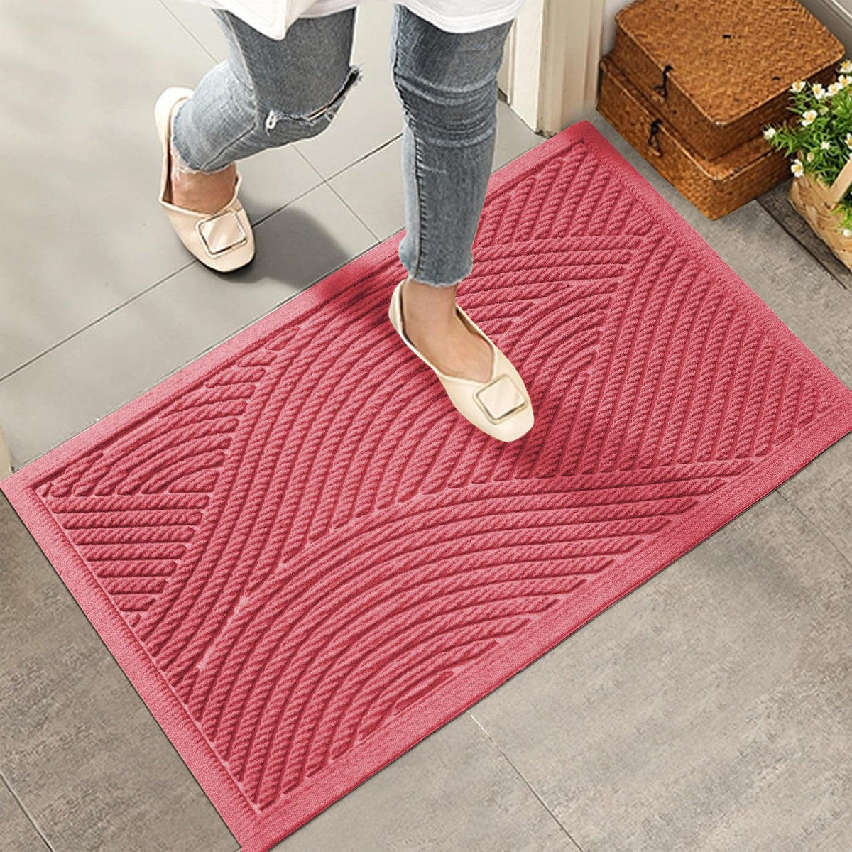 HIYARD Sturdy Front Door Mat, Absorbent Muddy Dirt Resist Welcome Door Mats Outdoor Indoor, Stain and Fade Resistant, Non-Slip Backing Entry Mat Low Profile Doormat for Entryway, 36×24, Beige