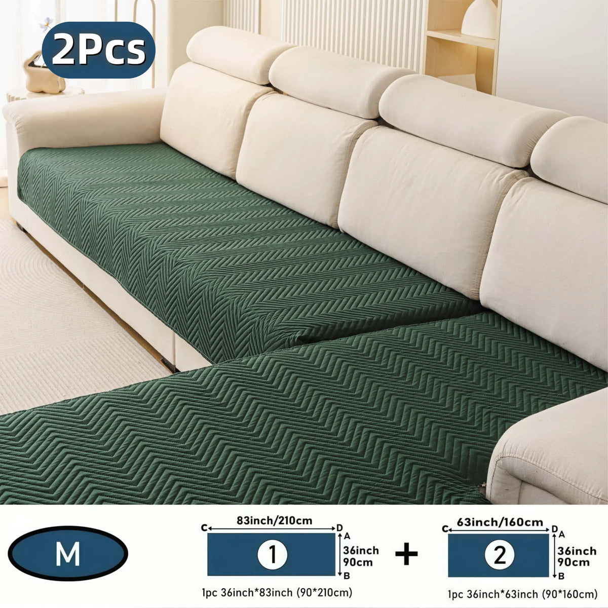 2 PCS Waterproof  Sofa cover, Thick Quilted Non-Slip Couch Seat Covers, Soft Couch Protector, Pet-Friendly Washable Sofa Protector for Living Room，Large Size Sectional Sofa Pads for Chaise & L-Shaped Sofa, Washable Dustproof Sofa Slipcover Set