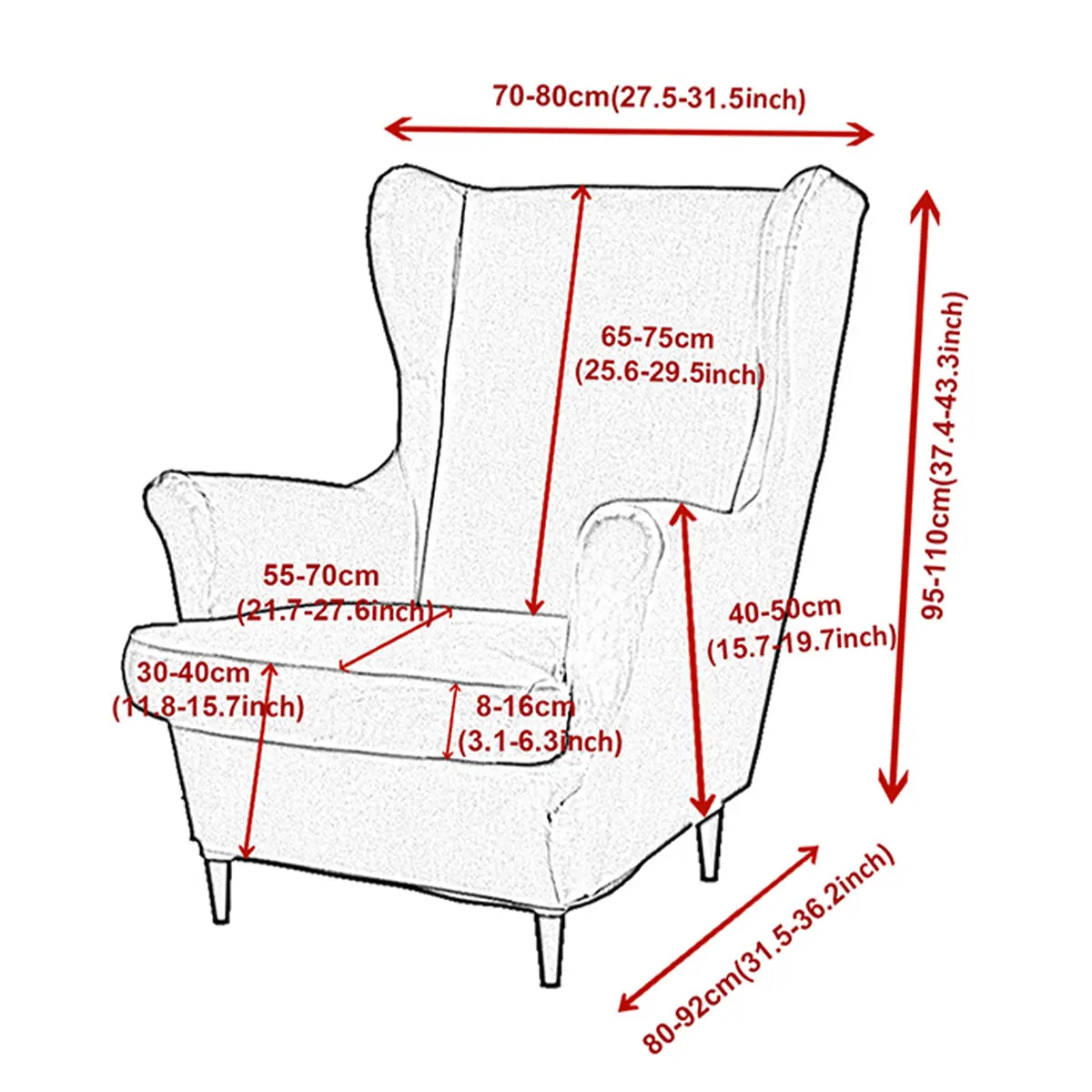2 Piece Set Elastic Wingback Chair Sofa Covers, Couch Covers, Couch Protectors, Stretch Sofa Cover, Slipcover for Sofa, Soft Washable Armchair Protector, Suitable for Living Room Weddings and Parties