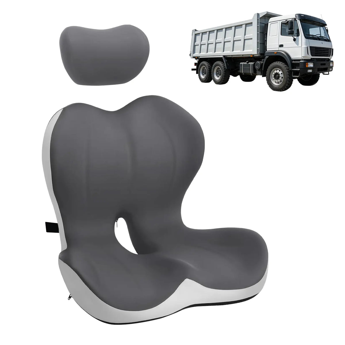 Ergonomic Memory Foam Seat Cushion and Neck Headrest | Relieve Hip Back Pain, High Density Lumbar Support for Office Chair Car Wheelchair, Breathable Washable Non Slip Cover, Grey White Color