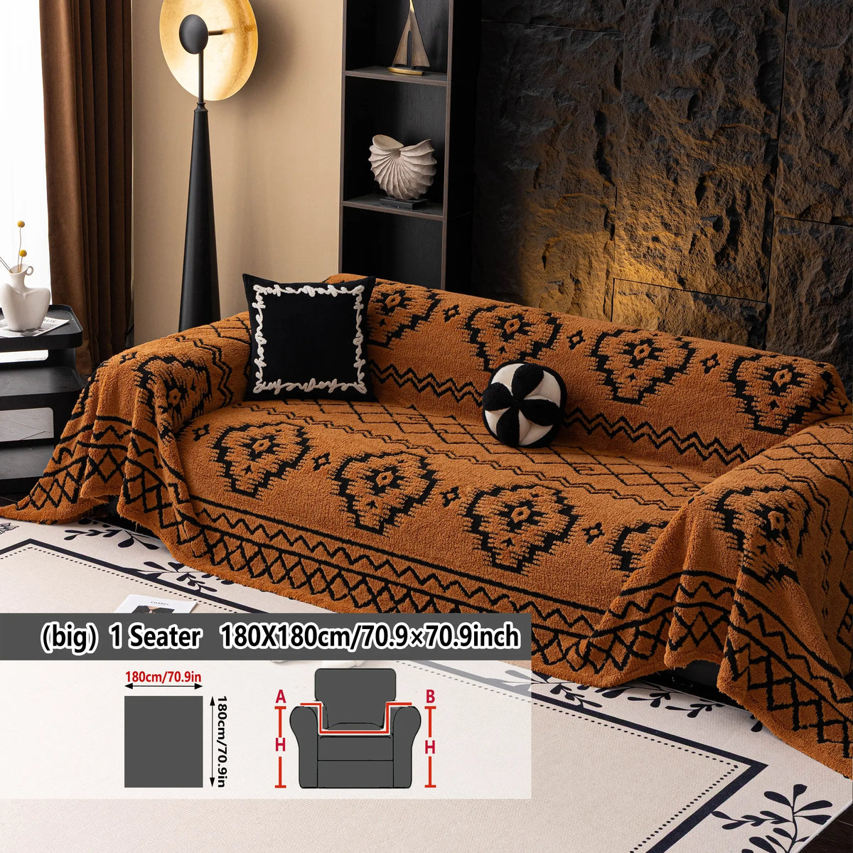 Geometric Pattern Sofa Cover, 1 Count Soft Dustproof Slipcover For Sofa, Soft Sofa Protector to Protect Couches in Living Room & Office, Couch Covers, Home Decor #GLOBAL PICKS